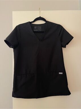 Figs Black V-Neck Medical Scrub Top